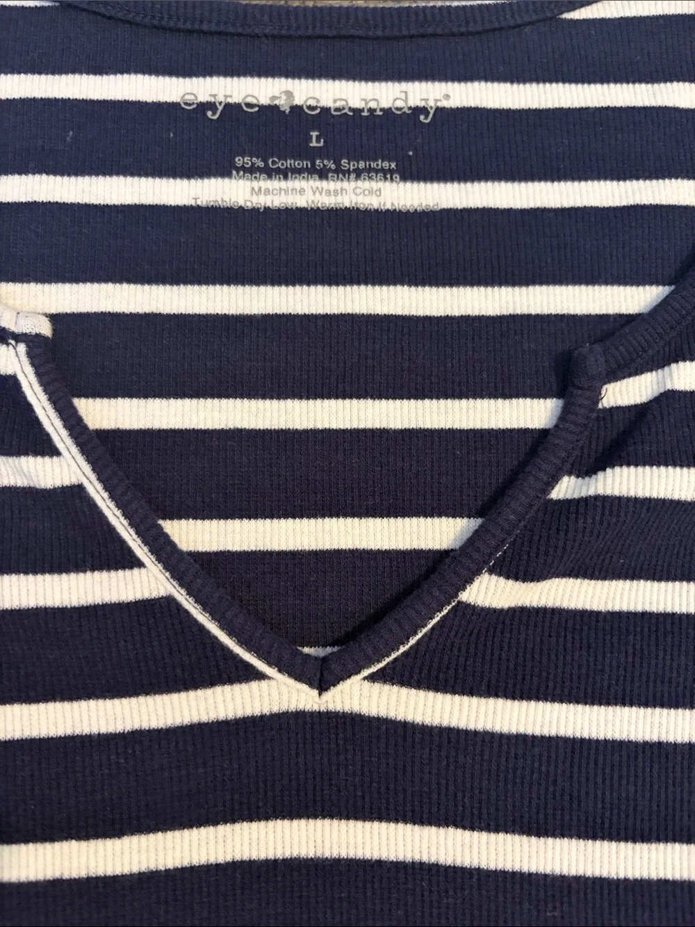 eye candy Navy and White Striped V‑Neck Short Sleeve Top